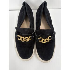Giuseppe Zanotti Black Velvet Slip-On Flats Gold Chain Detail Men